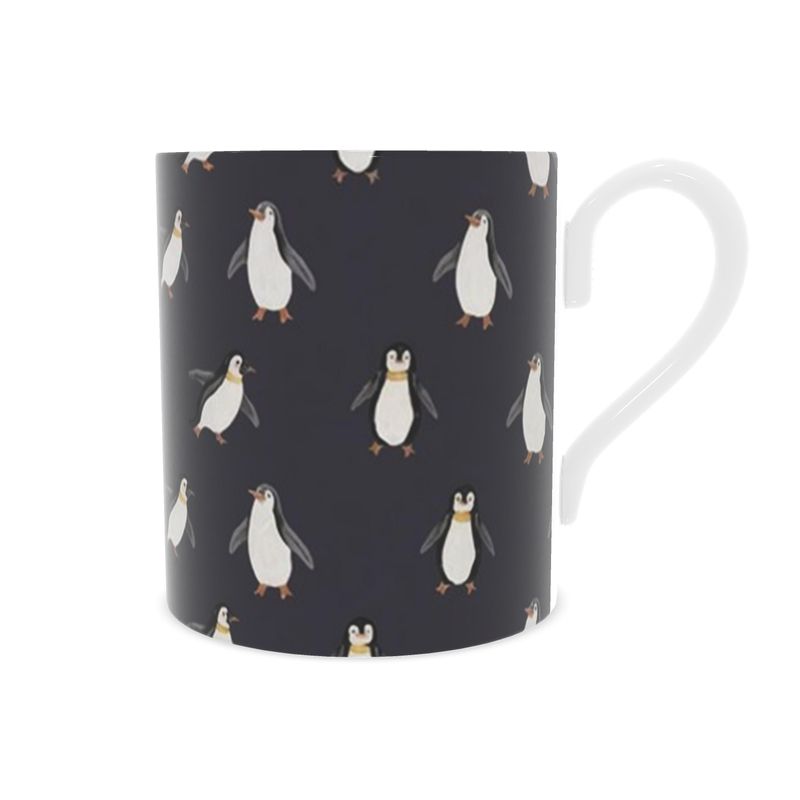 Festive Penguins Ceramic Mug in Navy Blue