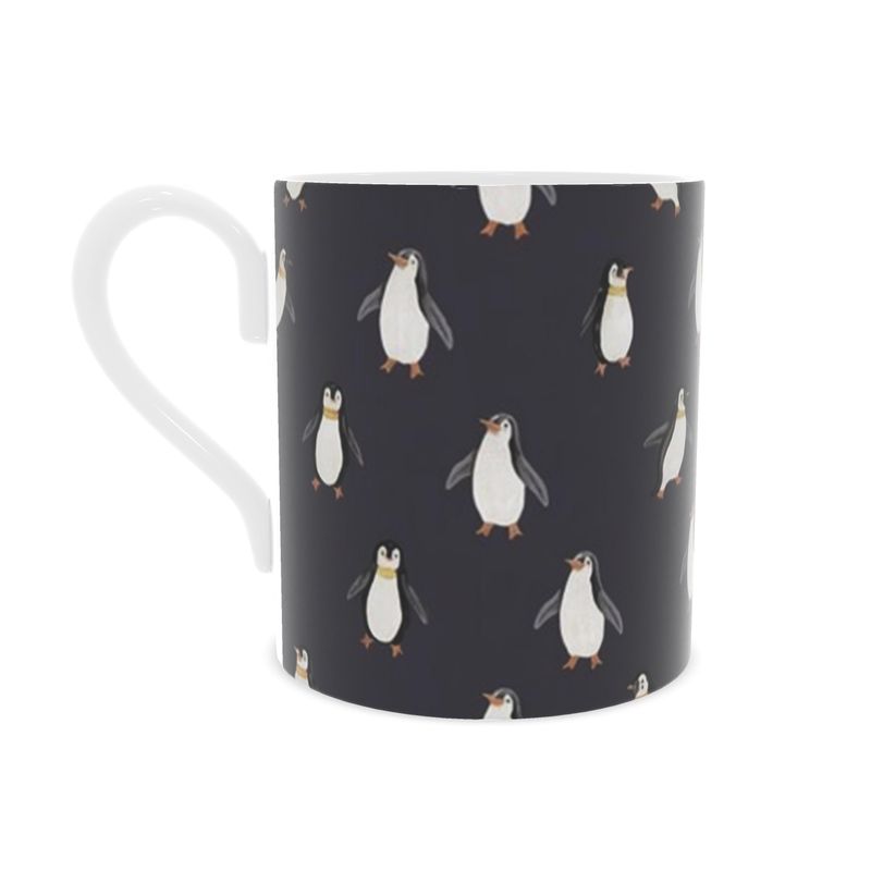 Festive Penguins Ceramic Mug in Navy Blue