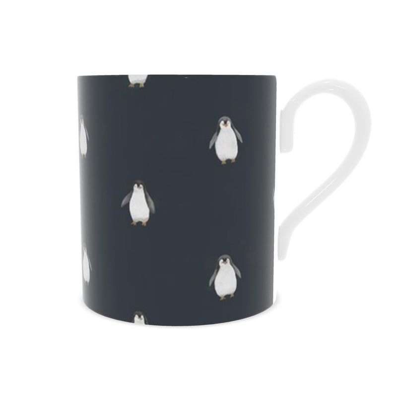 Cute Christmas Penguins Mug, Navy Blue Bone China - Gift for Penguin Lovers