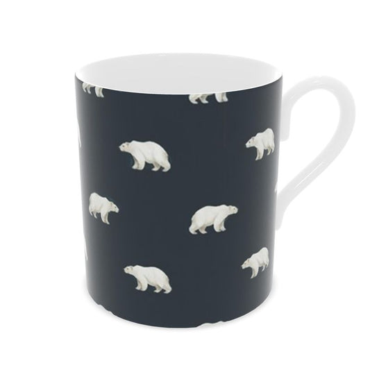 Navy Blue Bone China Mug with Christmas Polar Bears - Holiday Gift Idea