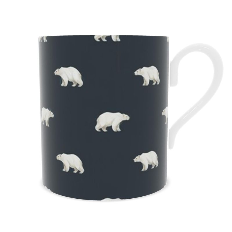 Navy Blue Bone China Mug with Christmas Polar Bears - Holiday Gift Idea
