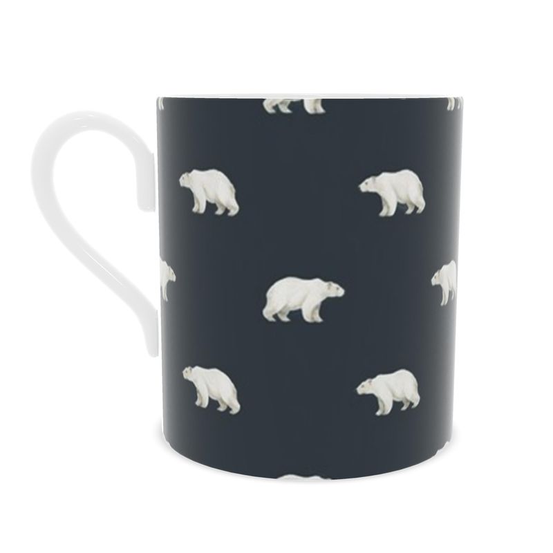 Navy Blue Bone China Mug with Christmas Polar Bears - Holiday Gift Idea