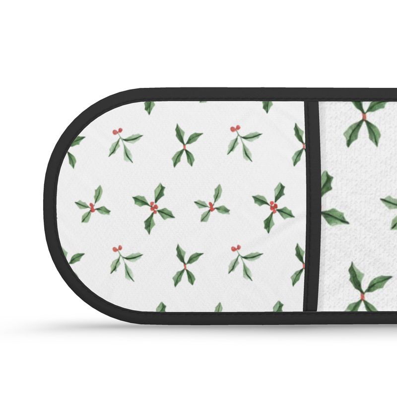 Festive Holly and Berry Double Oven Gloves for Christmas