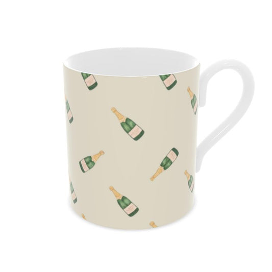 Chic Champagne Bottle Design on Bone China Mug