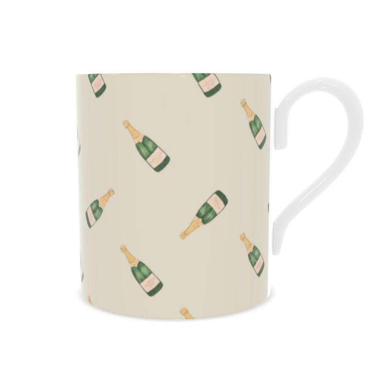 Chic Champagne Bottle Design on Bone China Mug