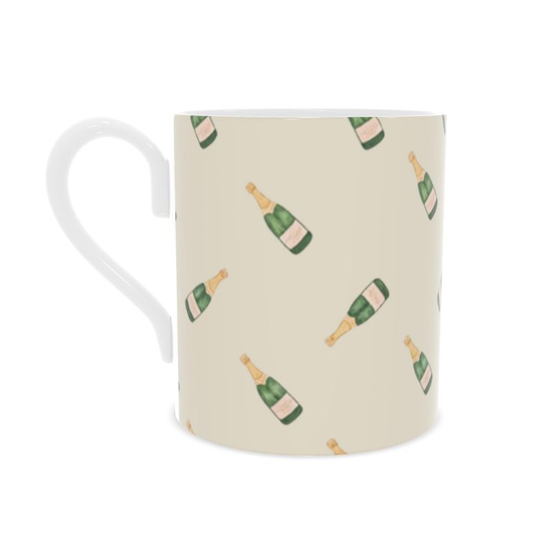 Chic Champagne Bottle Design on Bone China Mug