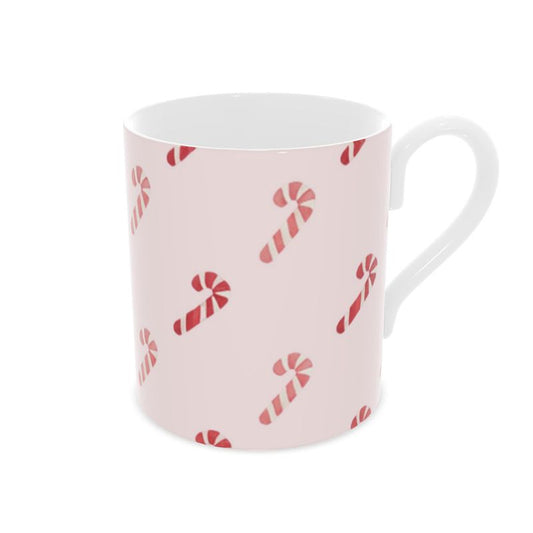 Vintage Candy Cane Bone China Mug - Festive Holiday Drinkware