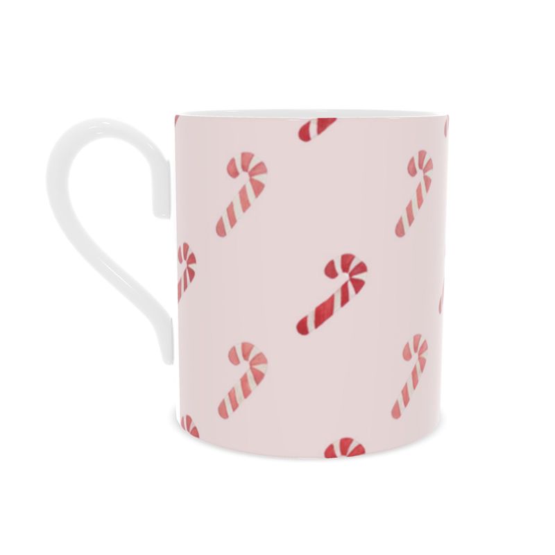 Vintage Candy Cane Bone China Mug - Festive Holiday Drinkware
