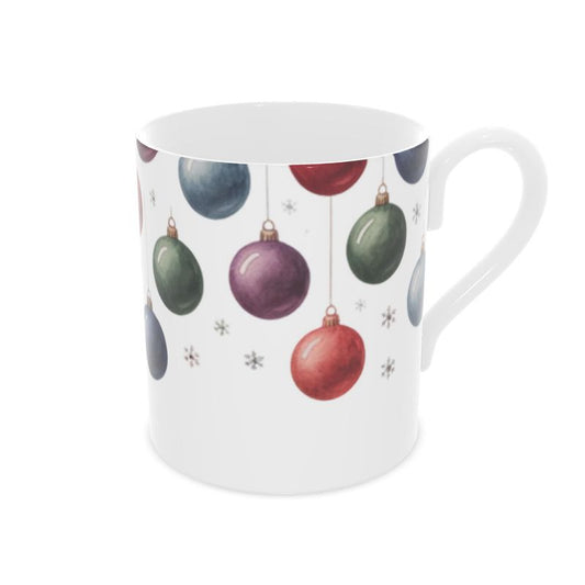 Christmas Baubles Bone China Mug - Holiday Gift for Coffee Lovers