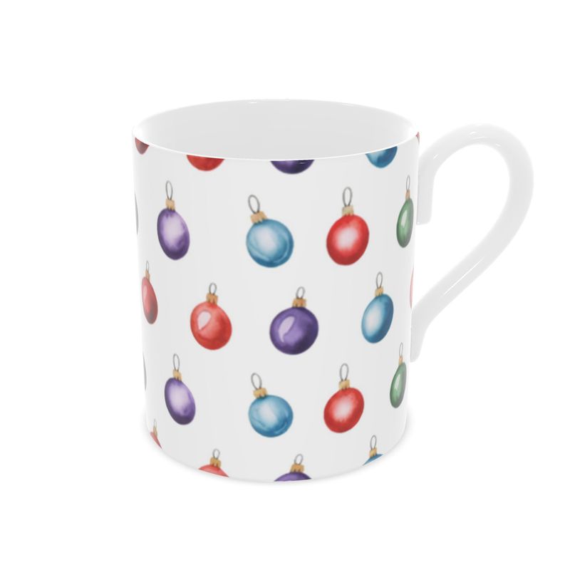 Elegant Bone China Mug with Christmas Baubles Design - Holiday Gift