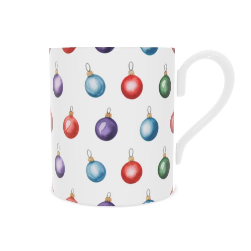 Elegant Bone China Mug with Christmas Baubles Design - Holiday Gift