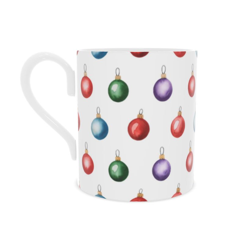 Elegant Bone China Mug with Christmas Baubles Design - Holiday Gift