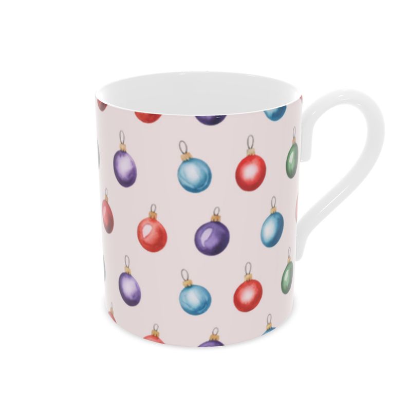 Elegant Pink Christmas Baubles Bone China Mug