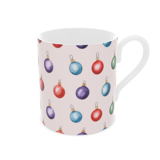 Elegant Pink Christmas Baubles Bone China Mug