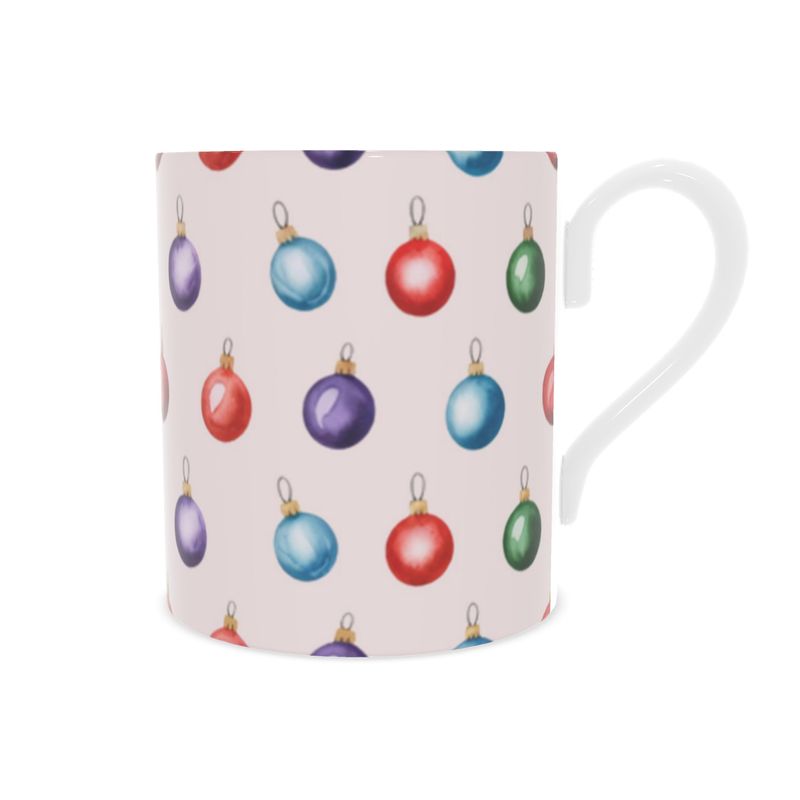 Elegant Pink Christmas Baubles Bone China Mug
