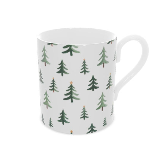 Festive Holiday Bone China Mug with Christmas Tree Design
