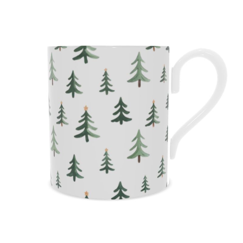 Festive Holiday Bone China Mug with Christmas Tree Design