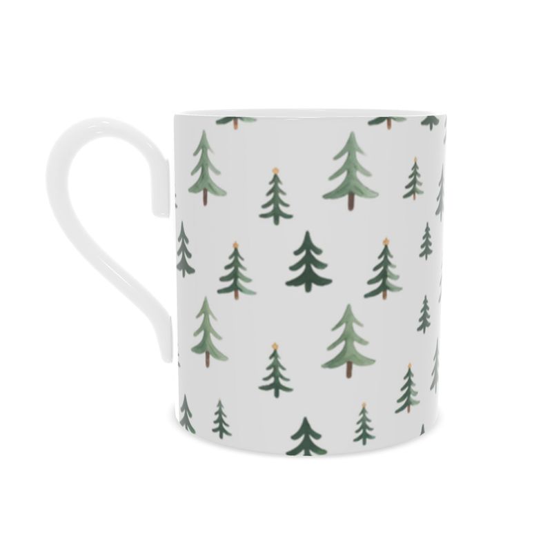 Festive Holiday Bone China Mug with Christmas Tree Design