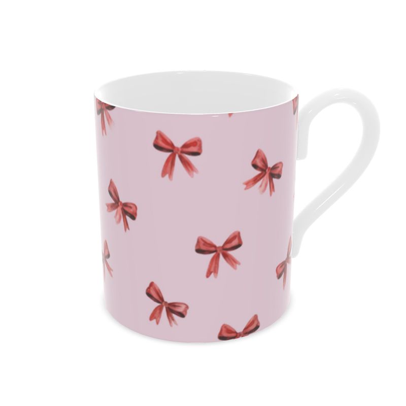Festive Christmas Bows Bone China Mug - Holiday Tea Cup Gift