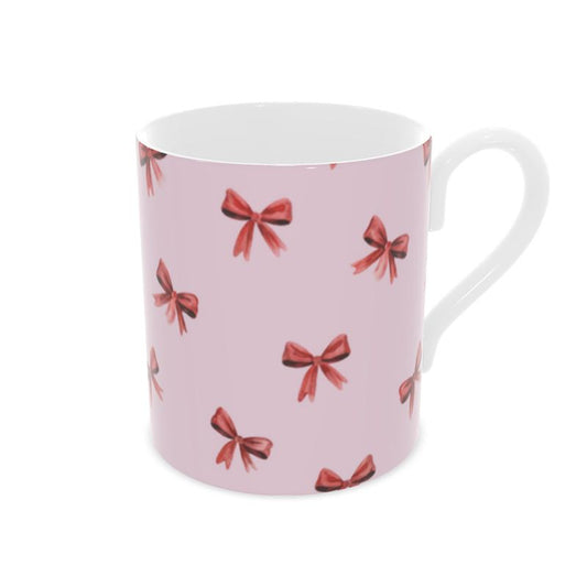 Festive Christmas Bows Bone China Mug - Holiday Tea Cup Gift