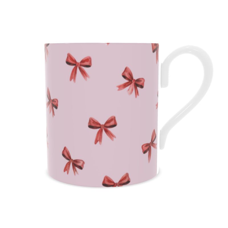 Festive Christmas Bows Bone China Mug - Holiday Tea Cup Gift