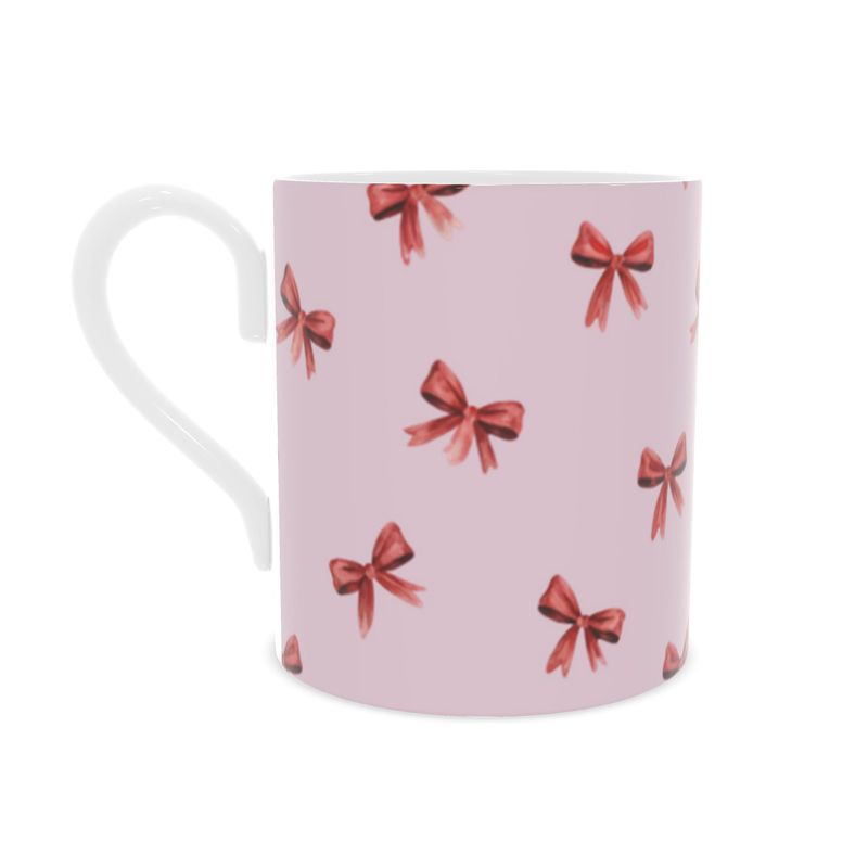 Festive Christmas Bows Bone China Mug - Holiday Tea Cup Gift