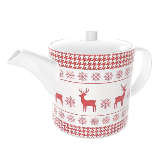 Elegant Bone China Tea Pot - Traditional Stag Christmas Design