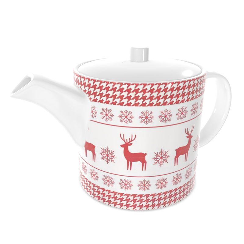 Elegant Bone China Tea Pot - Traditional Stag Christmas Design