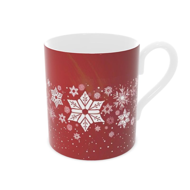 Snowflake Design Bone China Mug - Red and White Christmas Decor
