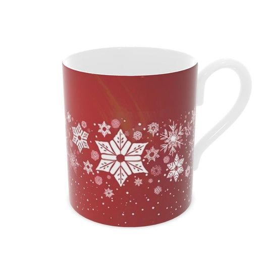 Snowflake Design Bone China Mug - Red and White Christmas Decor