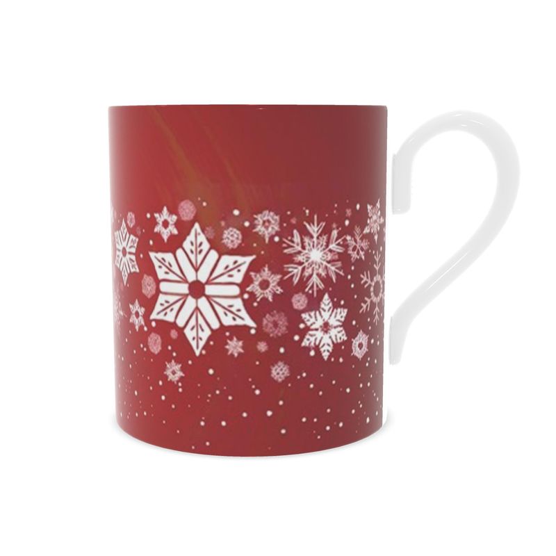 Snowflake Design Bone China Mug - Red and White Christmas Decor
