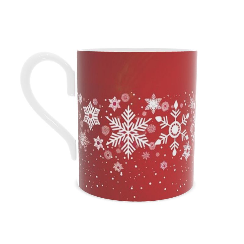 Snowflake Design Bone China Mug - Red and White Christmas Decor