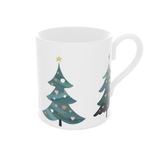 Elegant Bone China Mug Featuring Christmas Tree Design
