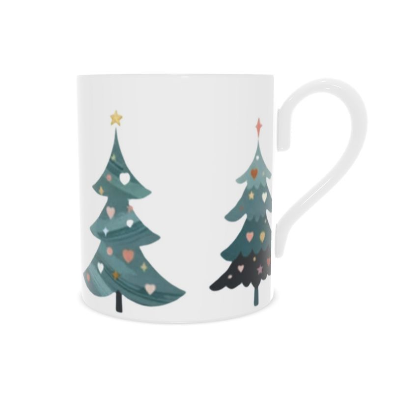Elegant Bone China Mug Featuring Christmas Tree Design