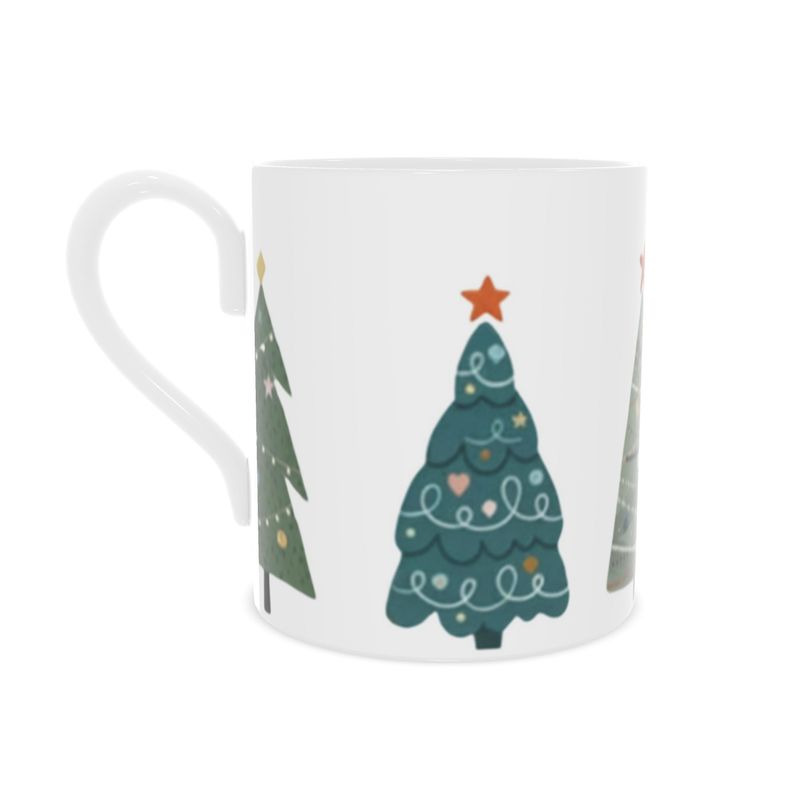 Elegant Bone China Mug Featuring Christmas Tree Design