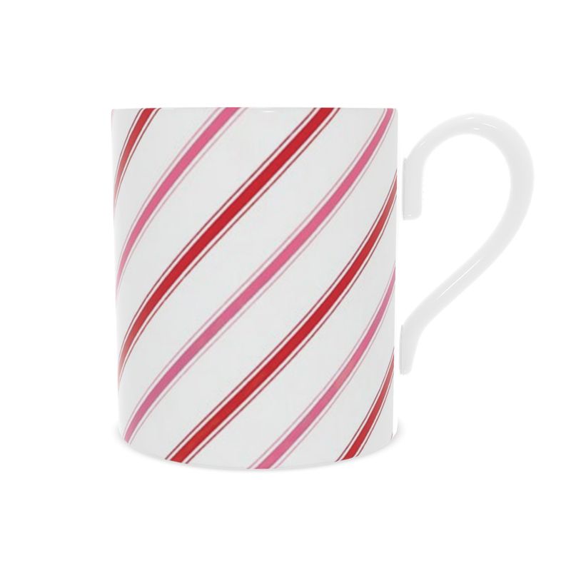 Christmas Candy Cane Mug in Pink Bone China - Cute Holiday Gift Idea