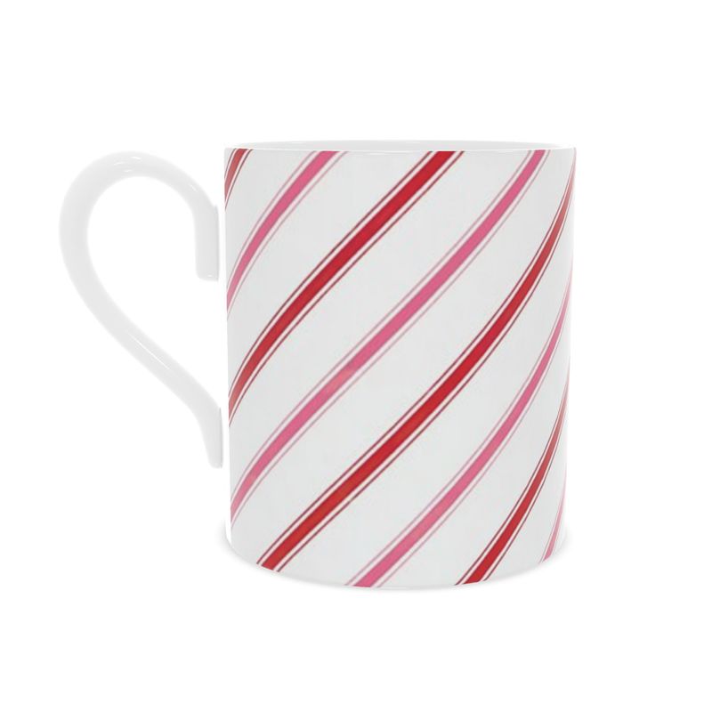 Christmas Candy Cane Mug in Pink Bone China - Cute Holiday Gift Idea
