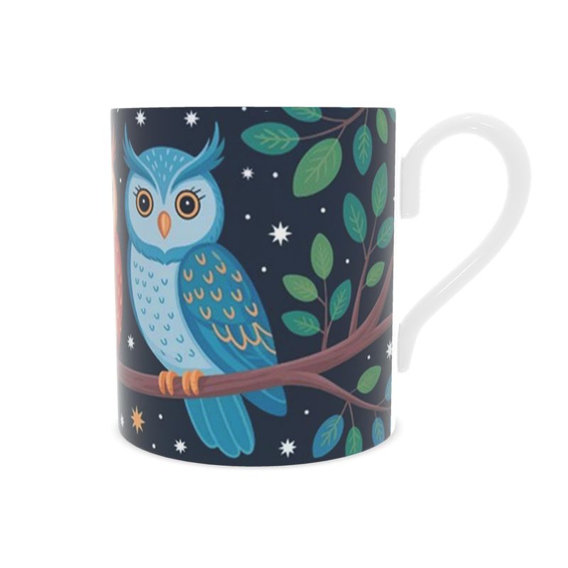 Whimsical Owls Coffee Mug - Festive Bird Design on Bone China