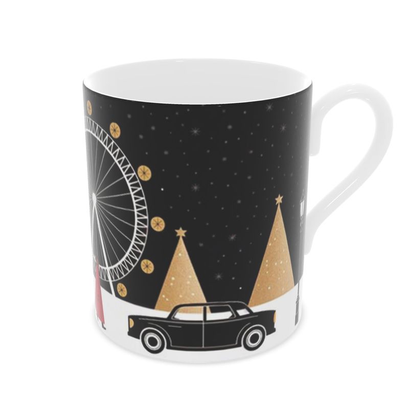 Elegant Christmas in London Bone China Mug - Festive Holiday Drinkware
