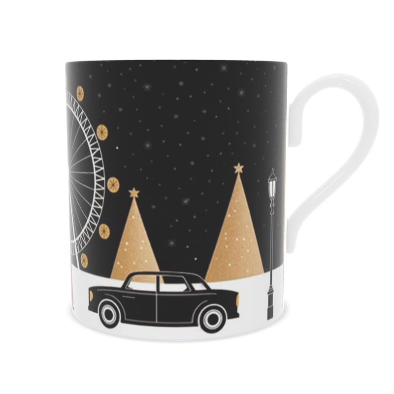 Elegant Christmas in London Bone China Mug - Festive Holiday Drinkware
