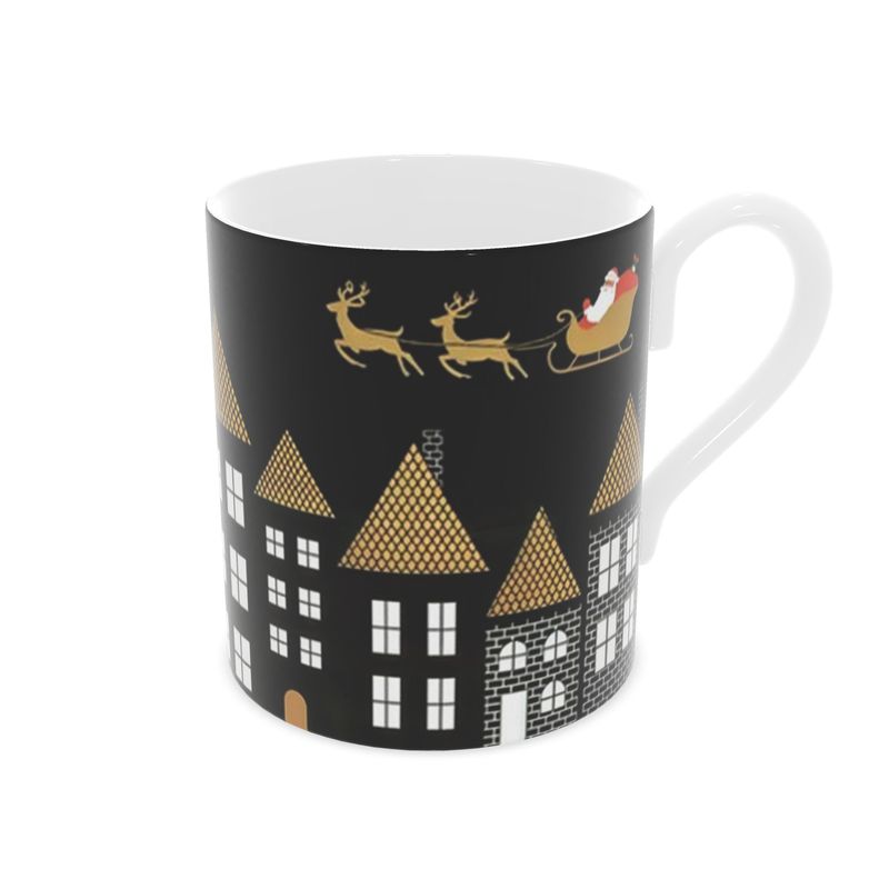 Festive Christmas Eve Bone China Mug - Rooftop Holiday Decor