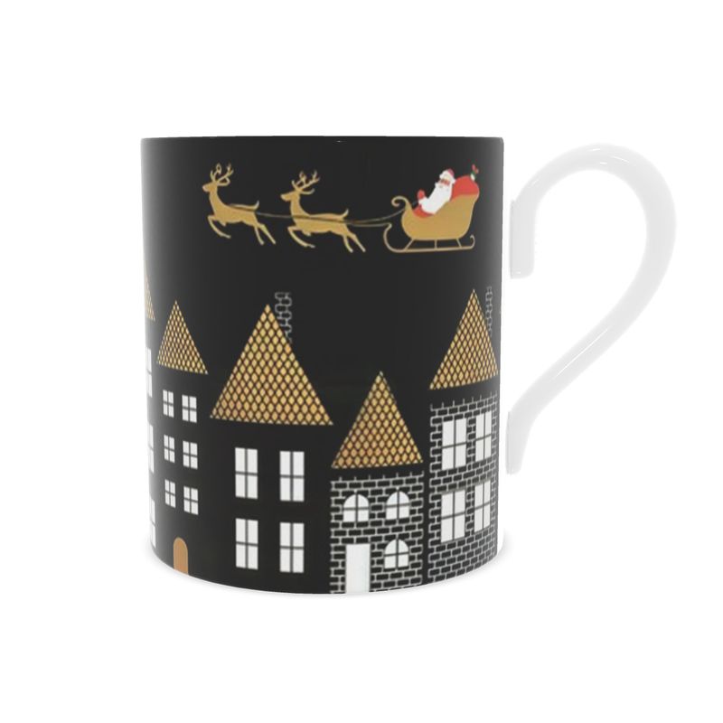 Festive Christmas Eve Bone China Mug - Rooftop Holiday Decor