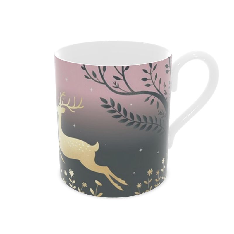 Winter Wonderland Highland Stags Mug - Christmas Deer Bone China Cup