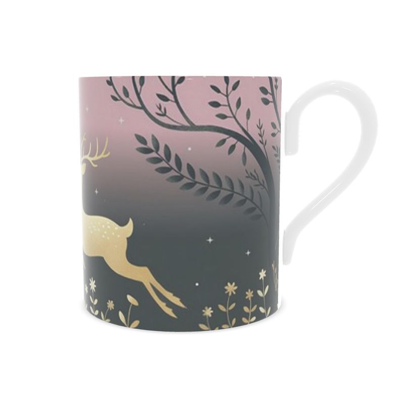 Winter Wonderland Highland Stags Mug - Christmas Deer Bone China Cup
