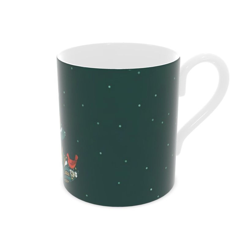 Designer Bone China Mug with Christmas Tree Pattern - Elegant Seasonal Drinkware