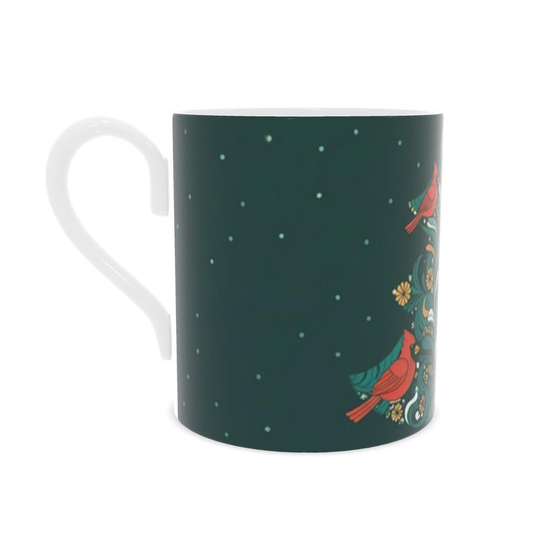 Designer Bone China Mug with Christmas Tree Pattern - Elegant Seasonal Drinkware