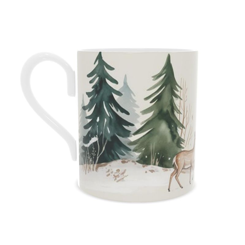Vintage Christmas Stags Bone China Mug - Festive Holiday Drinkware