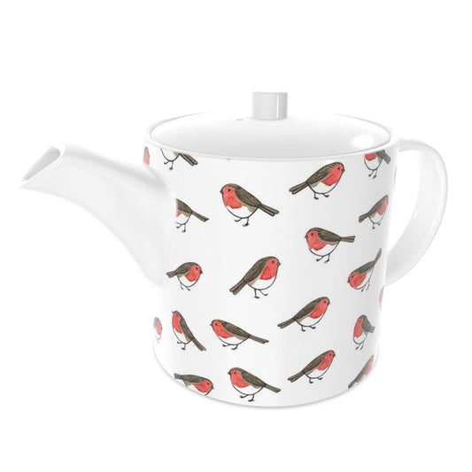 Luxury Bone China Tea Pot with Robin Design - Festive Christmas Tableware