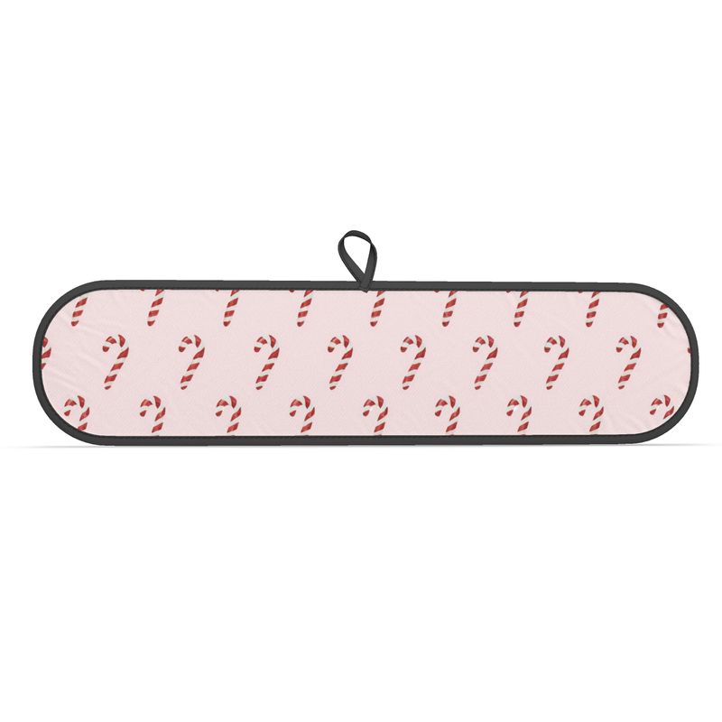 Double Oven Gloves with Pink Christmas Candy Cane Design - Festive Kitchen Decor