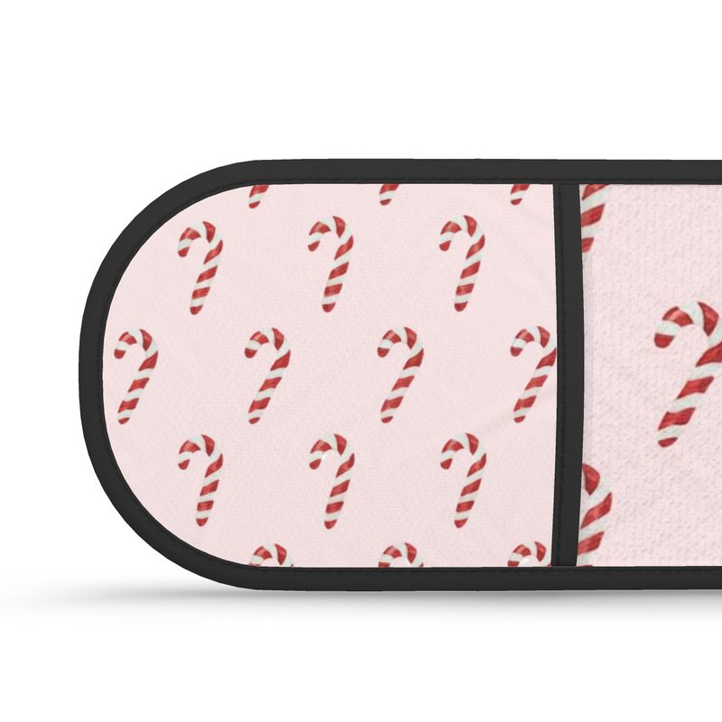 Double Oven Gloves with Pink Christmas Candy Cane Design - Festive Kitchen Decor